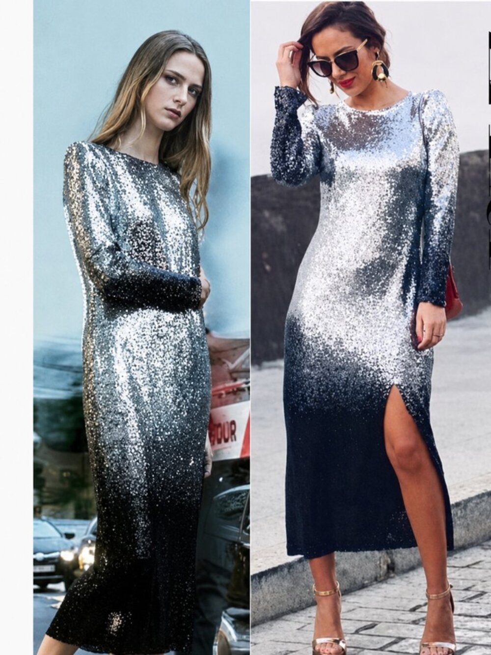 💥SHOWSTOPPER!💥 Ombre Sequin Midi Dress in Black & Silver